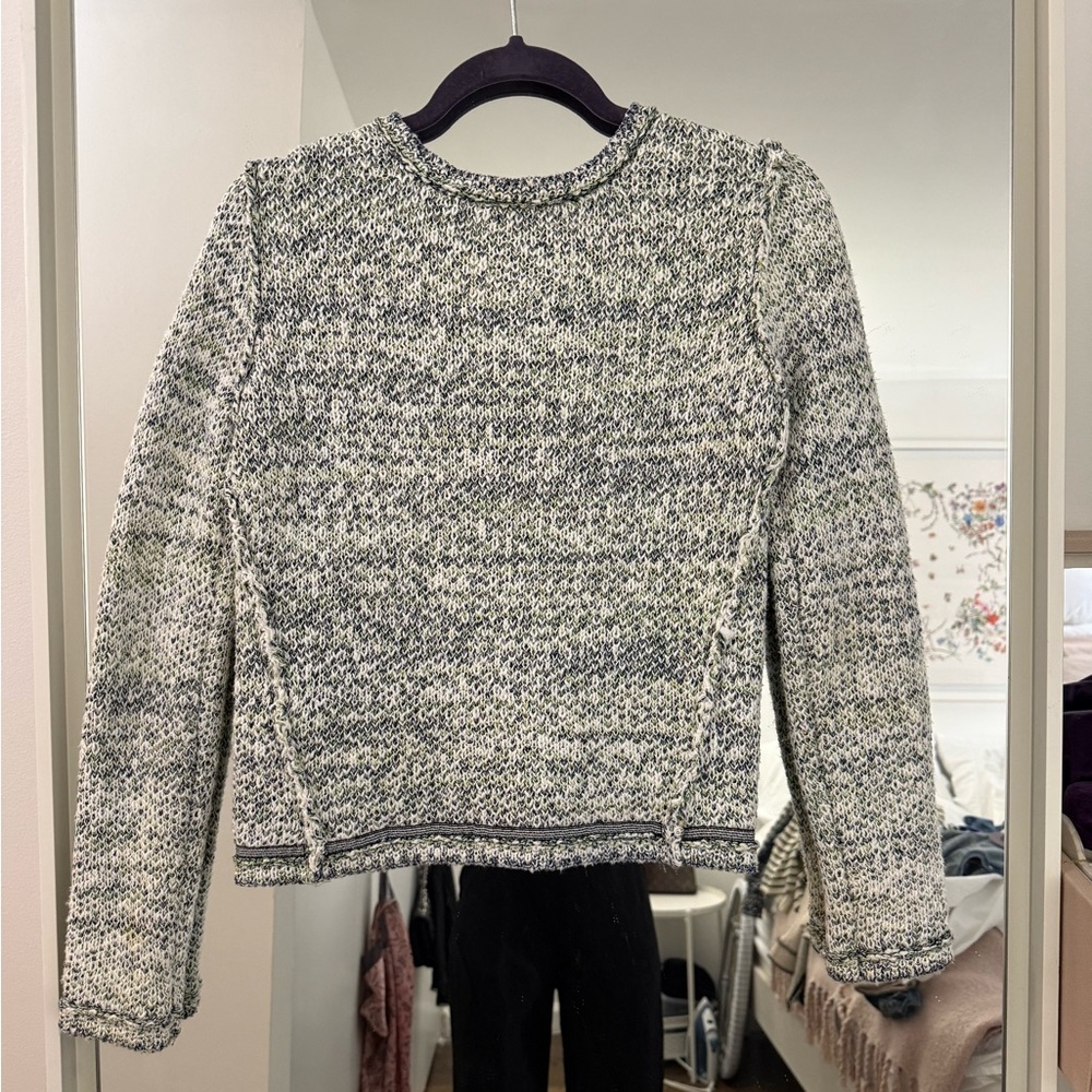 Maje Tweed Women's Sweater - Black and White Lt Green - Picture 4 of 4